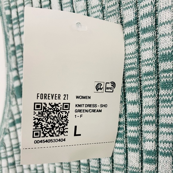 NWT Forever 21 Green and Cream Size L Sleeveless Sweater Dress Ribbed Bodycon - Picture 5 of 8
